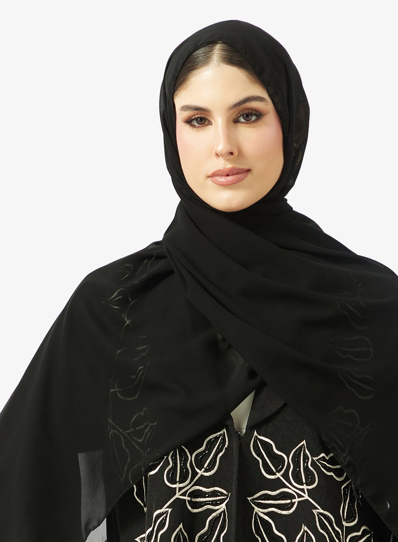 hayas closet Embroidered And Embellished Open Front Wide Lapel Collar Abaya - Image 3